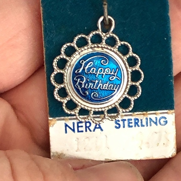 Vtg NOS Sterling Silver Happy Birthday Pendant - Picture 2 of 7